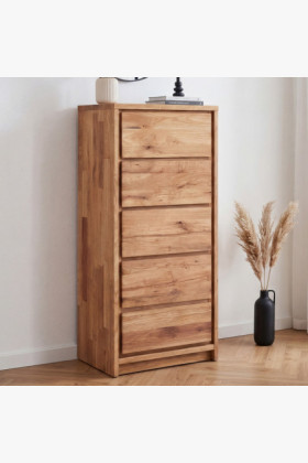 Schmale hohe Kommode 5 Schubladen Eichenholz 47 cm breit